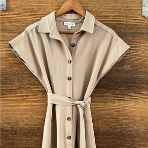 She + Sky Tan Button-Down Maxi Shirt Dress with Cap Sleeves